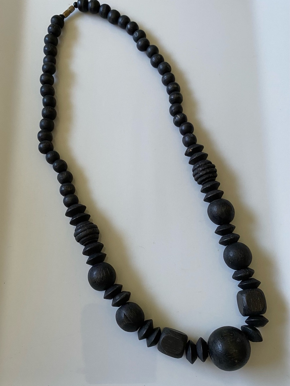 Black Wooden Bead Statement Necklace -